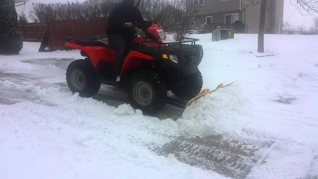 2008 Polaris sportsman 500 plowing snow YouTube