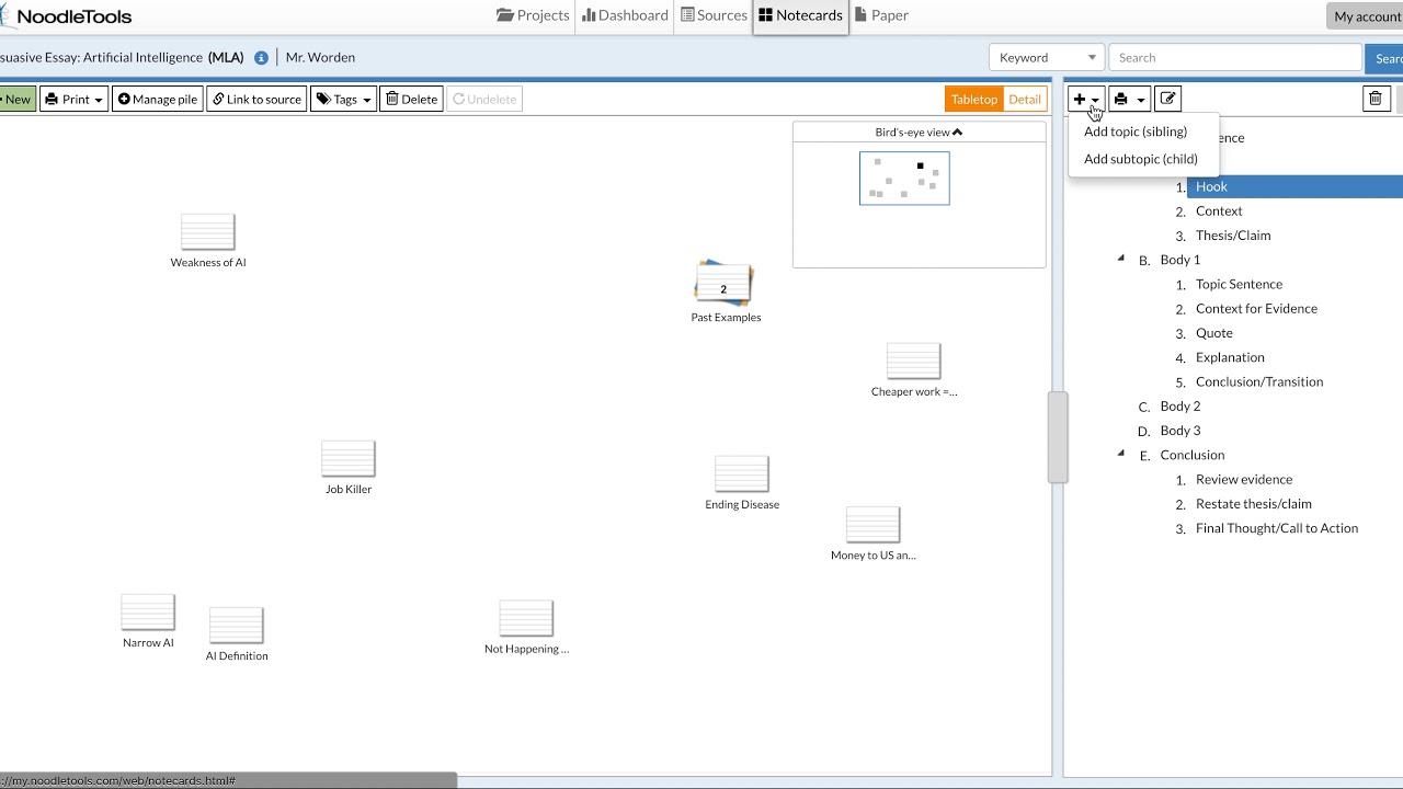 Creating an Outline in Noodle Tools YouTube