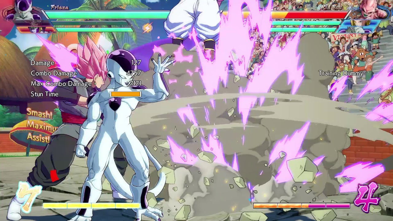 Dragon Ball FighterZ - Frieza + Goku Black (assist) 6k 1-bar corner combo