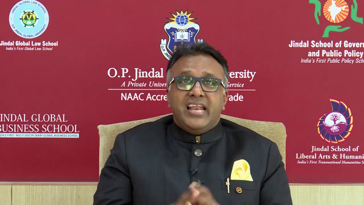 JGU VC Prof (Dr) C Raj Kumar addressing the Association of Test Publishers at a Virtual conference