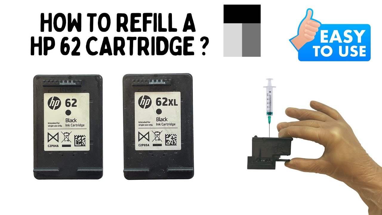 How to refill a HP 62 & HP 62xl Black ink cartridge 