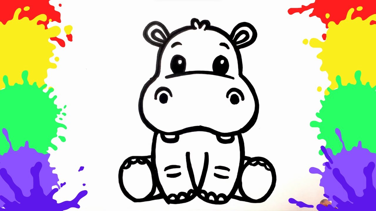 Hippo Painting and Coloring for Kids & Toddler | Basic Knowledge about Hippopotamus 