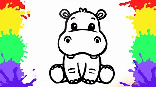 Hippo Painting And Coloring For Kids & Toddler Basic Knowledge About Hippopotamus
