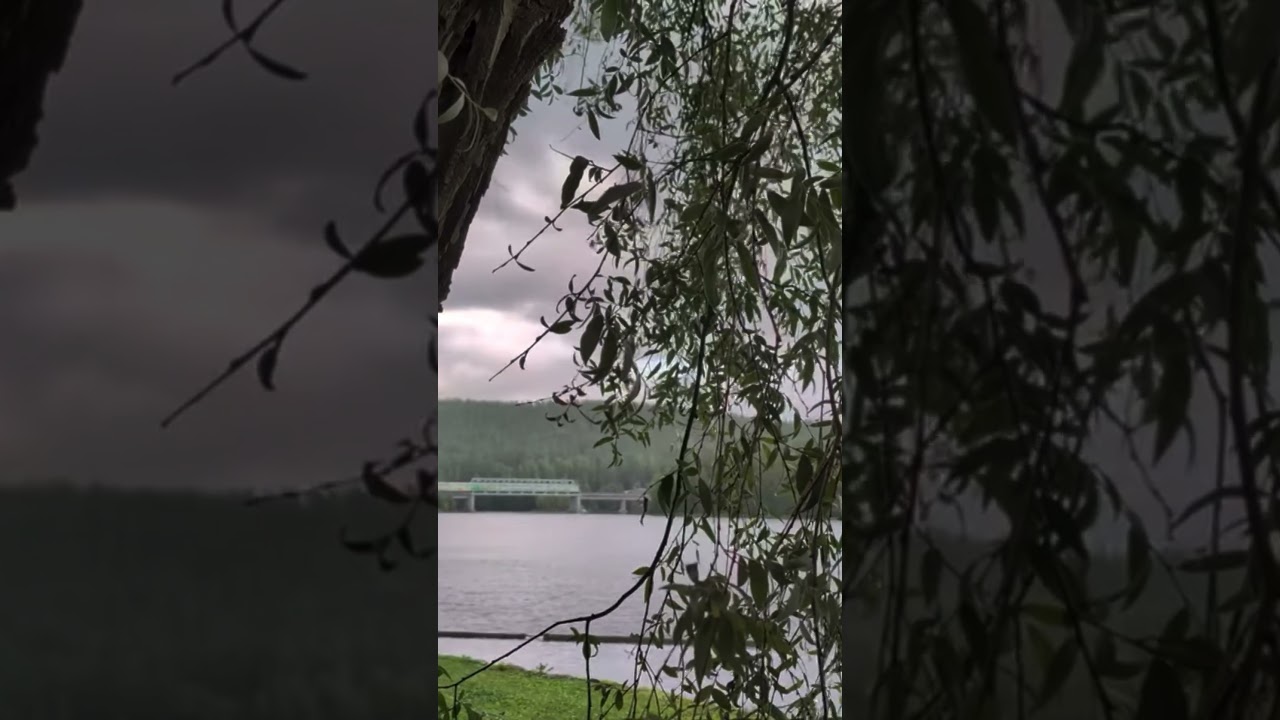 Finnish lake view with a railway track at Vaajakoski 