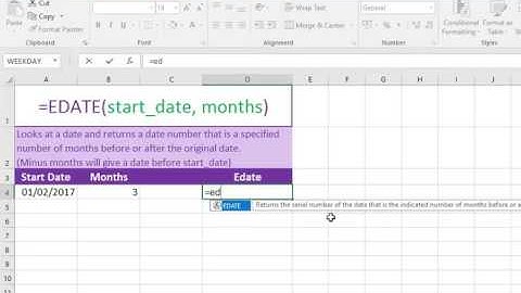 Excel 2016 EDATE Function