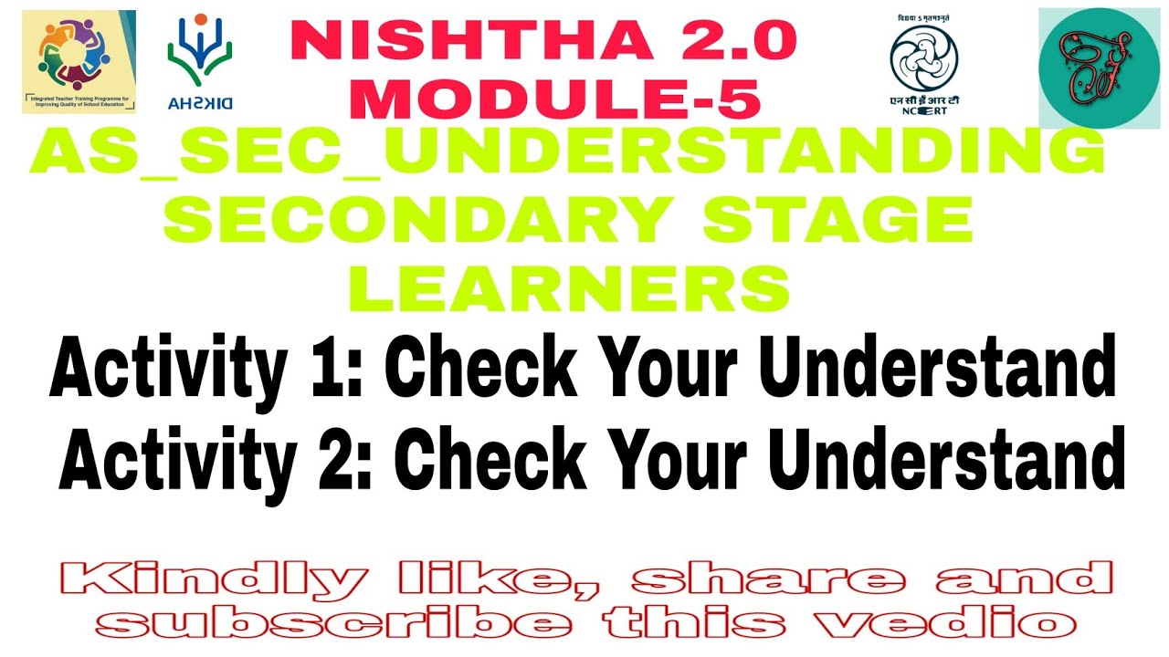 Understanding secondary stage learners I Activity1 & 2 Solved, Nishtha 2.0
