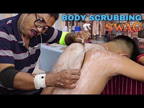 Body Scrubbing with SWAG | Asim Barber Funny Body Massage | Neck Cracking | ASMR Dirt Cleaning