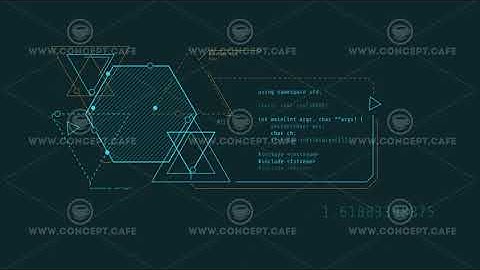 Looped animation of abstract code and geometric shapes HUD element.