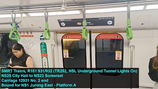 [NSL Underground Tunnel Lights On] SMRT Trains - Joyride on R151 931/932 from NS25 CTH → NS23 SOM