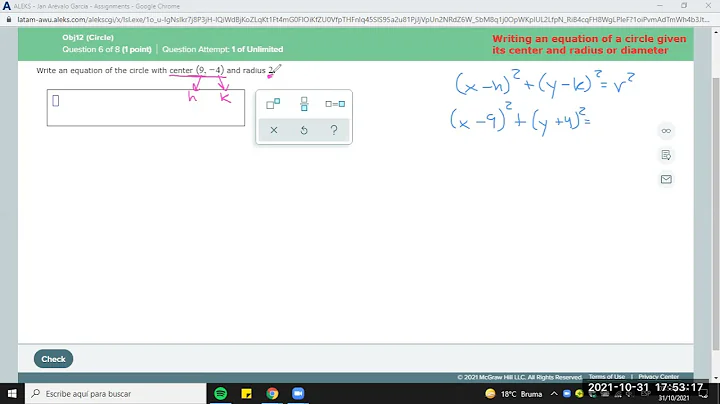Circle 12 6 Writing an equation of a circle given its center and radius or diameter