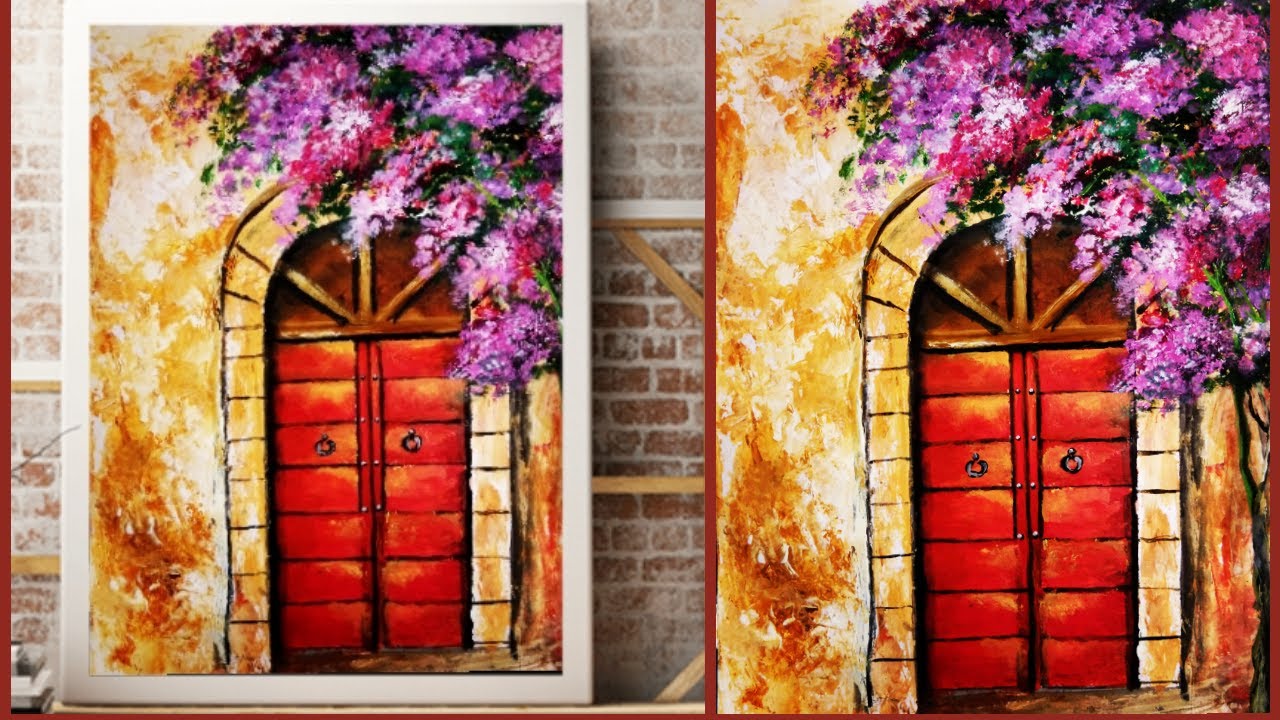 How to Paint a Door and flowers in Acrylic for Beginners\\ Door and