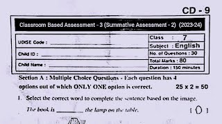 Ap 7th class english Sa2 exam 💯real question paper 2024|7th class cba-3 Sa2 english question paper