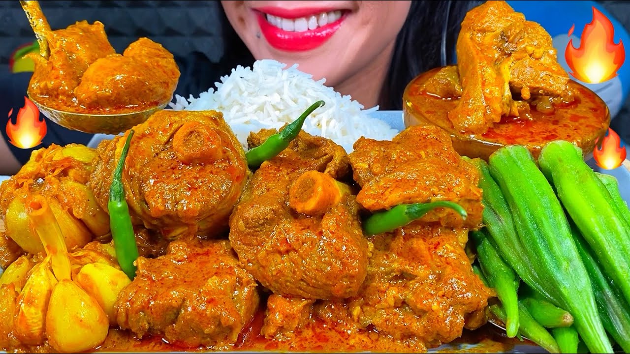 ASMR SPICY MUTTON CURRY, GARLIC CURRY, OKRA, BASMATI RICE MASSIVE Eating Sounds ASMR SPICY MUTTON CURRY, GARLIC CURRY, OKRA, BASMATI RICE MASSIVE Eating Sounds