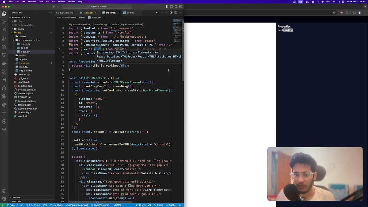 Creating the website builder using react js and typescript - YouTube