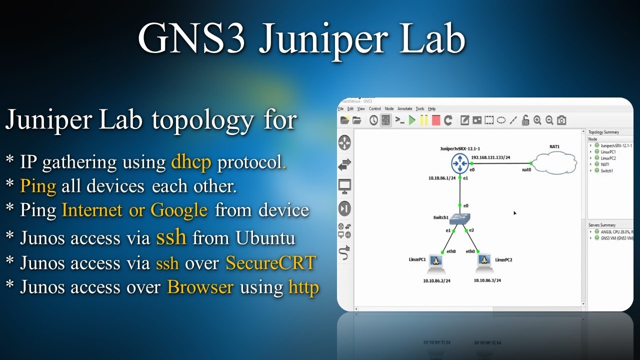 GNS3 Juniper : Juniper Lab for enable dhcp, ssh and ping local and