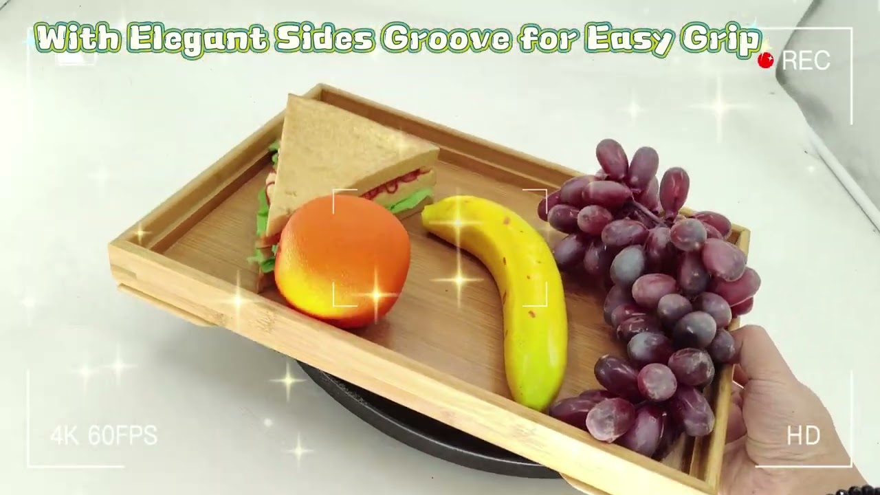 Bamboo Breakfast Serving Tray, Portable Serving Platter Tray, Tea Bar Table Snack Trays