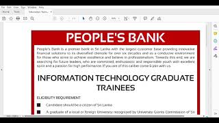 IT Graduate Trainees for Peoples Bank