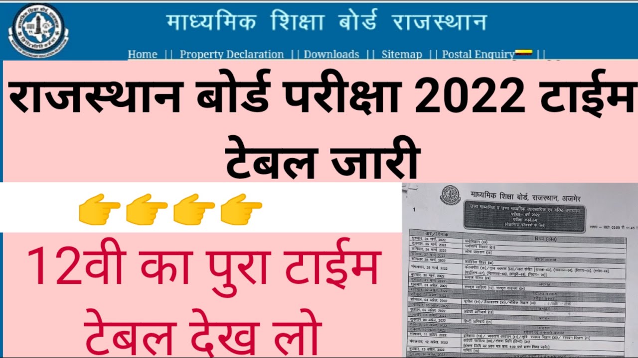 RBSE 12TH Time Table 2022।राजस्थान बोर्ड टाईम टेबल 2022 जारी।Rajasthan Board 2022।Rbse time table