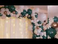 Green and white balloon garland  balloon garland with flowers  how to make a balloon garland