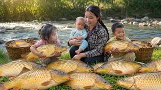 Catching Giant Fish in Mud Puddles to Sell — Boiling Chicken to Feed My Three Hungry Kids with Love