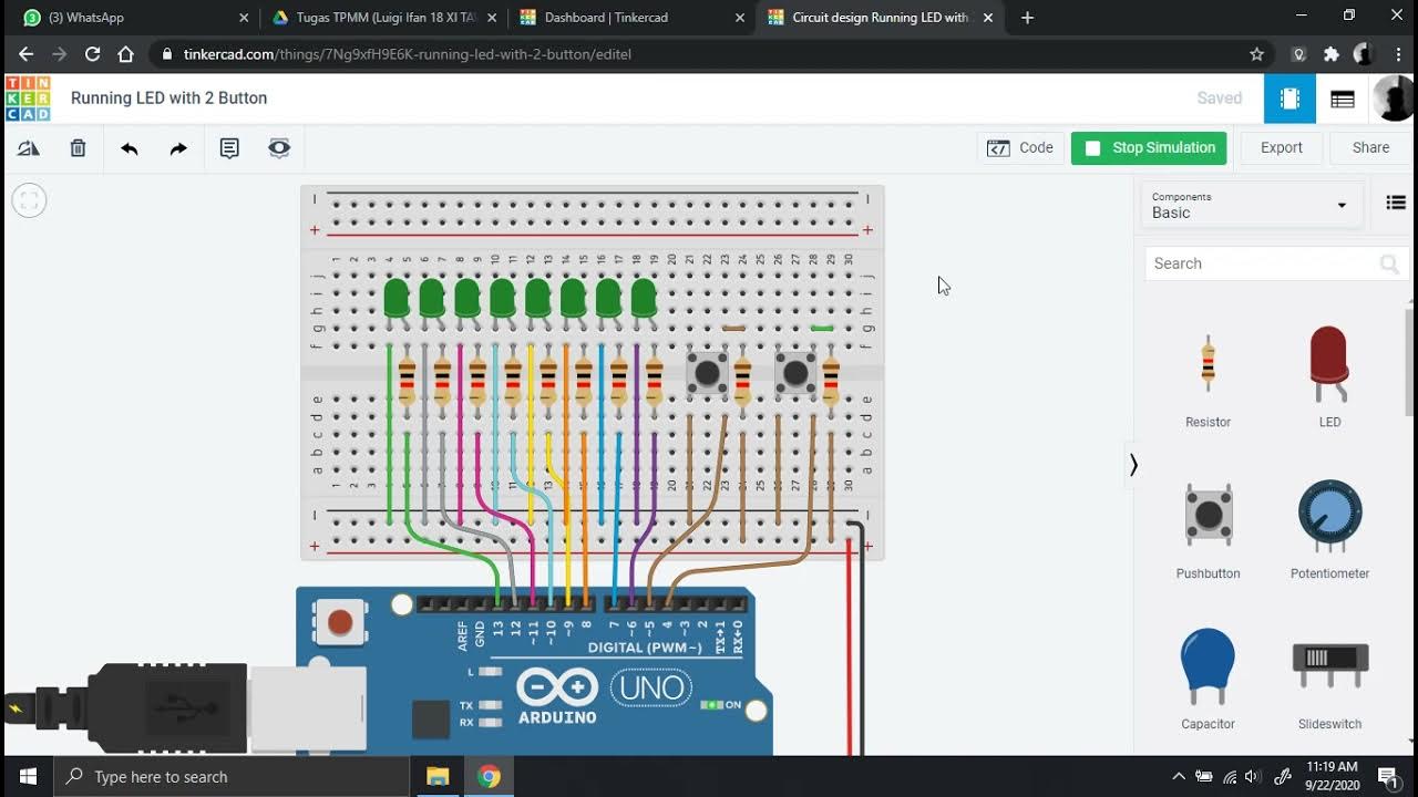 Membuat Running Led 2 Button(Tinkercad) - YouTube