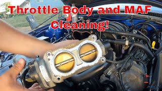 How To Clean a Throttle Body and MAF Mass Airflow Sensor S197 auto repair Mustang 3 valve