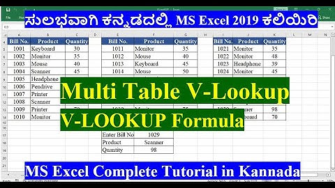 #7 Complete VLOOKUP Formula in MS Excel in Kannada/How to Insert VLOOKUP Formula in Multiple Tables