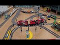 6 LEGO trains on multi-level layout - perfect run! 🚂🔥
