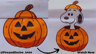 How to draw snoopy in a pumpkin for halloween 