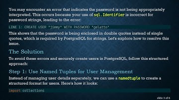 Resolving PostgreSQL User Creation Errors with psycopg2