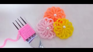 Super Easy Woolen Flower Making For Biginners / Hand Embroidery Amazing Trick / Wool Thread Design