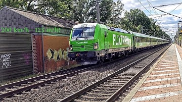 The green lightning bolt!⚡ Vectron pulled 10-car FlixTrain at the full 200 km/h! - Fly-by -