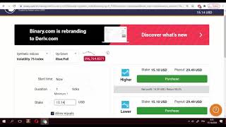 Binary.com from 1$ to 57.75$ 1 tick strategy never lose Wealth