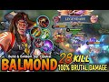 One vs all 28 kills balmond new full damage build  emblem must try  build top 1 global balmond