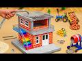 Creative DIY Mini Tractor Building a 2-Story Brick House with Metal Railing | Science Project