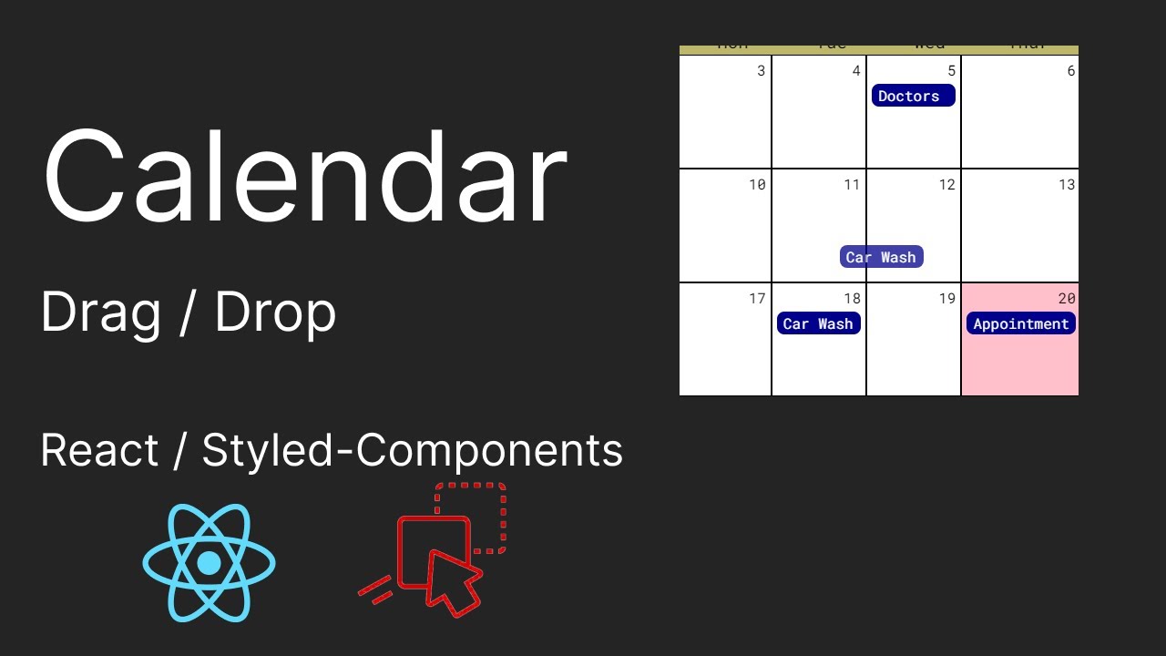 Calendar Events Drag Drop React Part 2 YouTube