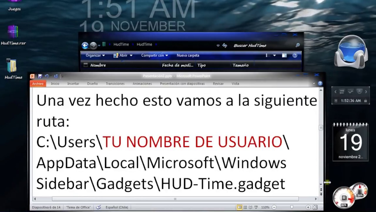 Hud Time Interface HUD-Time en español, modo 24 horas y segundero (Gadget Windows 7) - YouTube