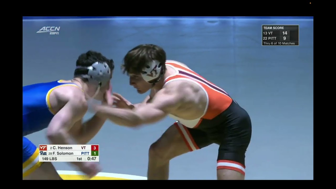 149lbs Caleb Henson (Virginia Tech) vs Finn Solomon (Pitt)