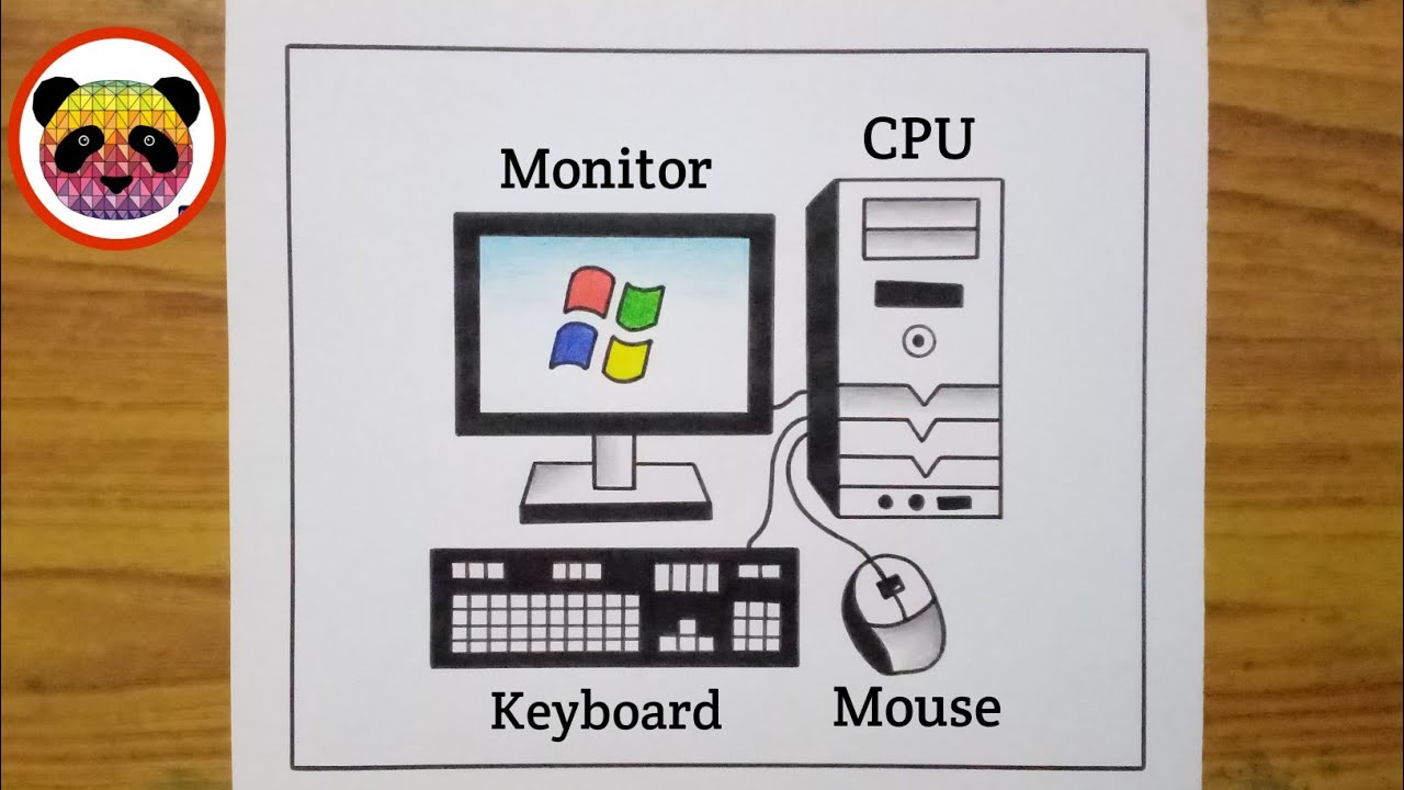Computer Drawing / How to Draw Desktop Computer Step By Step / Computer ...