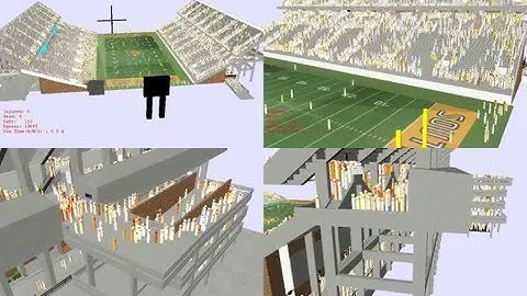 EvacSim in March 2008. Evacuation simulation with 100,000 collision bodies / steering behaviors