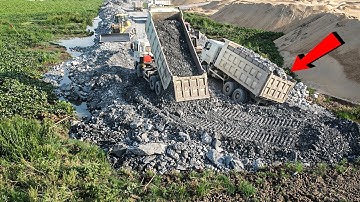Wonderful Dump Truck Back Fail Moving Rock Deep By Heavy Help Bulldozer Pushing Stone