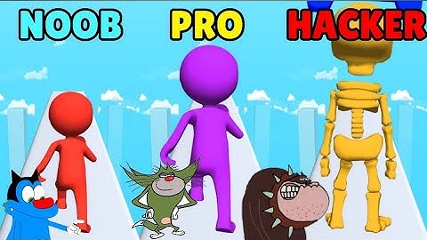 Noob vs Pro vs Hacker in fall race 3d||oggy and jack voice