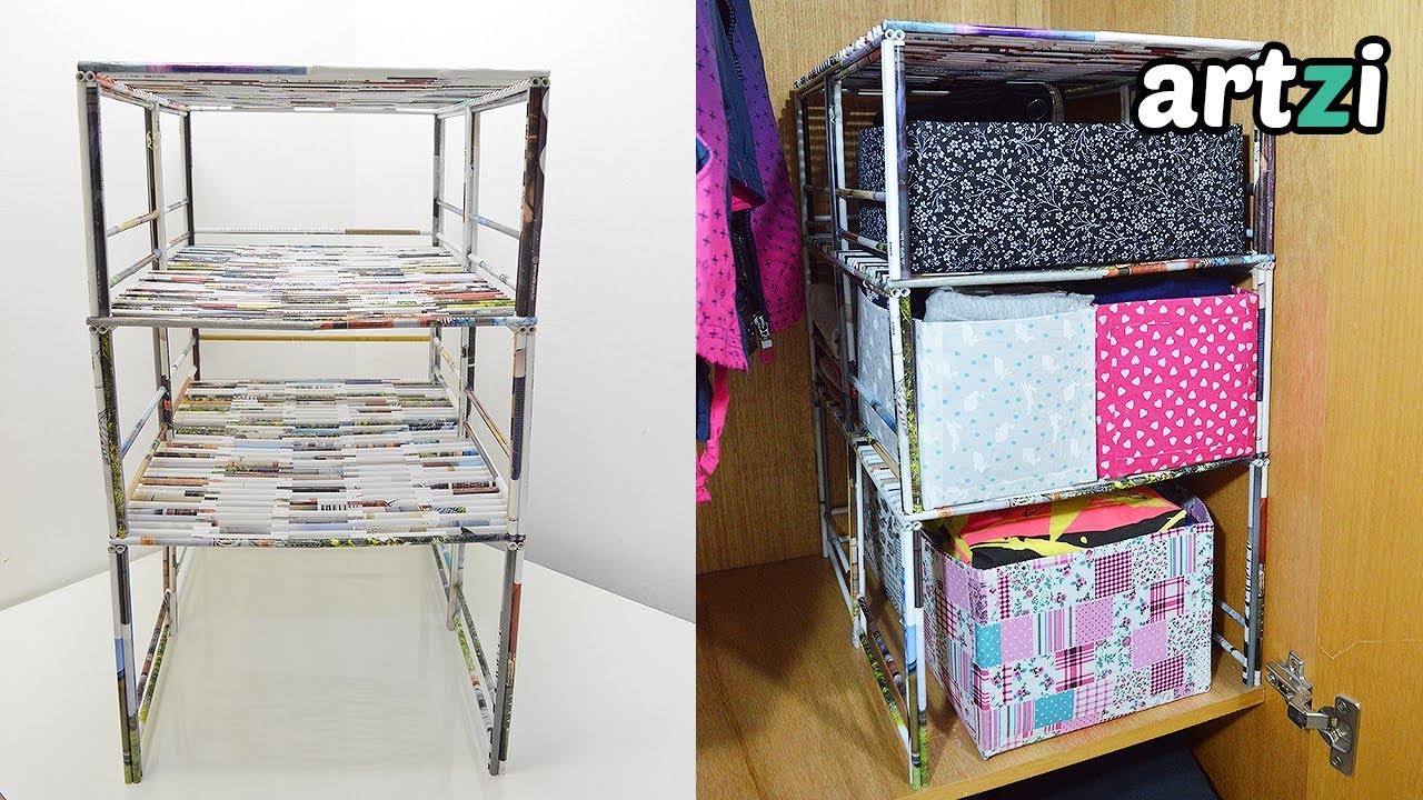 Organizing Shelves made with Magazine - YouTube