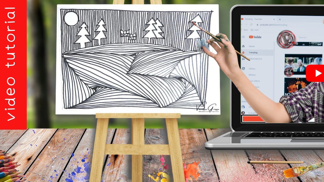 Come Disegnare Un Paesaggio Invernale Art Therapy Vaneducation Youtube