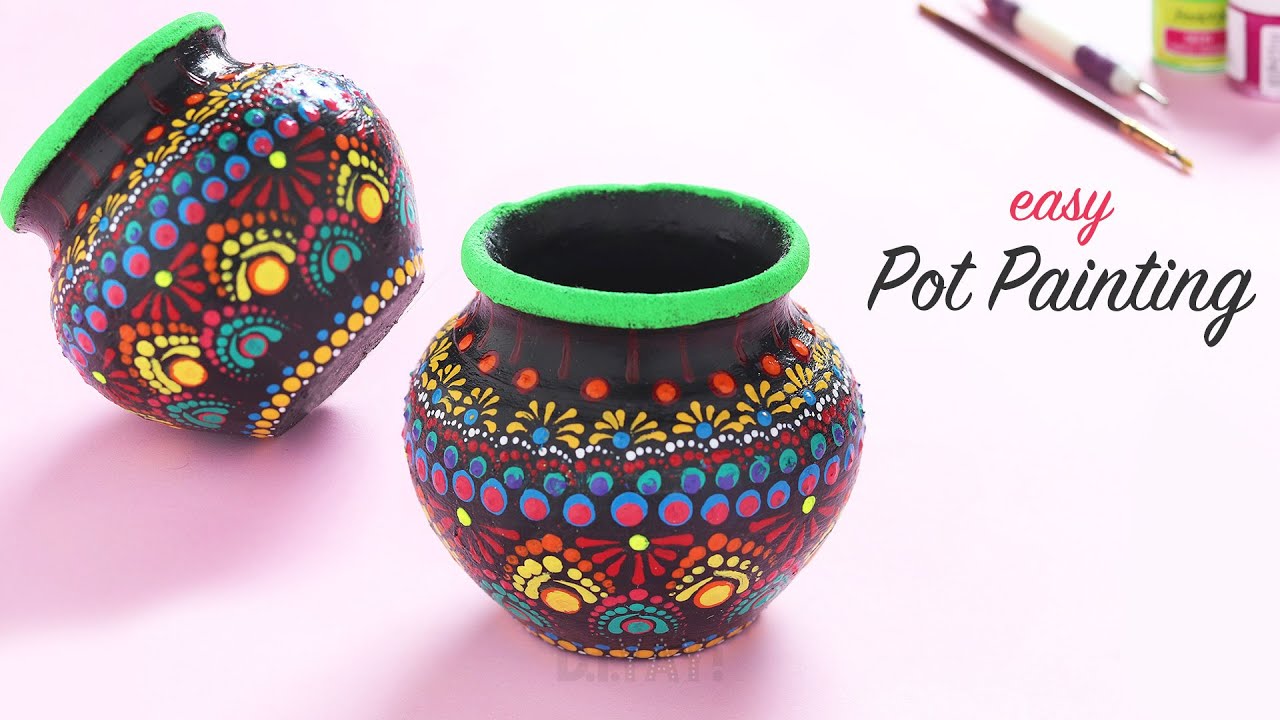 Pot Painting Ideas, Pot Painting Ideas, Mandala Pot Painting, Pot  Decoration Ideas Supplies Needed: Mud Pot Primer Acrylic's Embossing Tool  Paint Brush Are you, By D.I.Yay