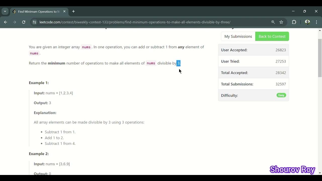3190. Find Minimum Operations to Make All Elements Divisible by Three ...