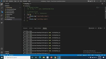 falsy values in javascript with examples using VS Code