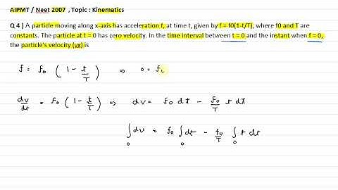 A particle moving along x-axis has acceleration f at time t, given by f=fo(1-t/T) where fo and T are