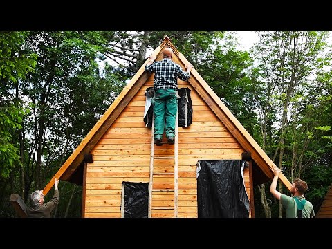 Building a Wooden CAMPING CABIN - Ep. 5: Finishing the EXTERIOR and INSTALLING the GUTTERS