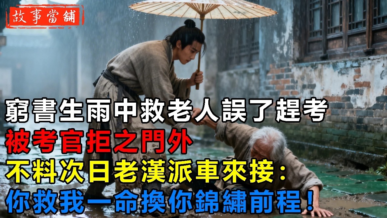 窮書生雨中救老人誤了趕考，被考官拒之門外，不料次日老漢派車來接：你救我一命換你錦繡前程！| 民間故事 | 故事當舖